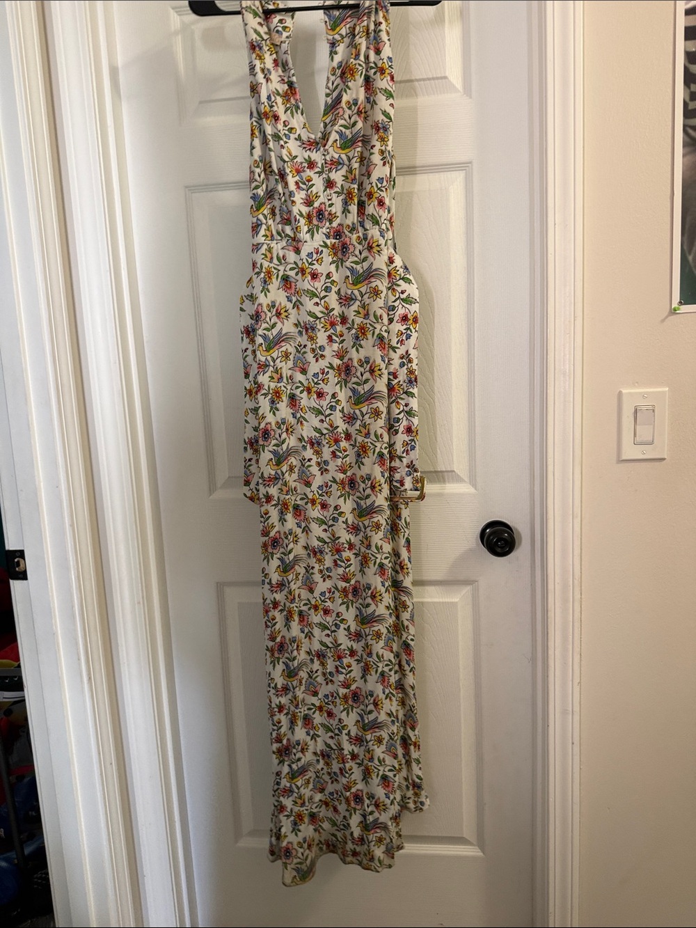 Sleeveless White Maxi Dress with Colorful Floral Print